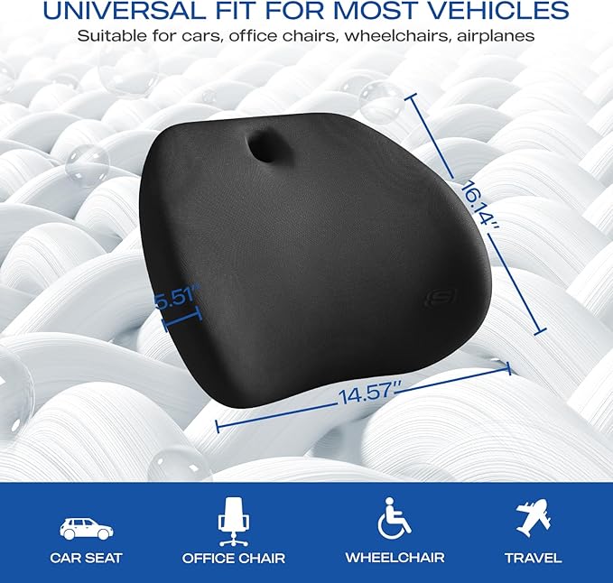 Skechers Lumbar Support Pillow for Office Chair,Memory Foam Lumbar Pillow,Lower Back Pain Relief Lumbar Pillow,Ergonomic Design Back Support Pillow for Office Chair,Car,Home,Travel,Black