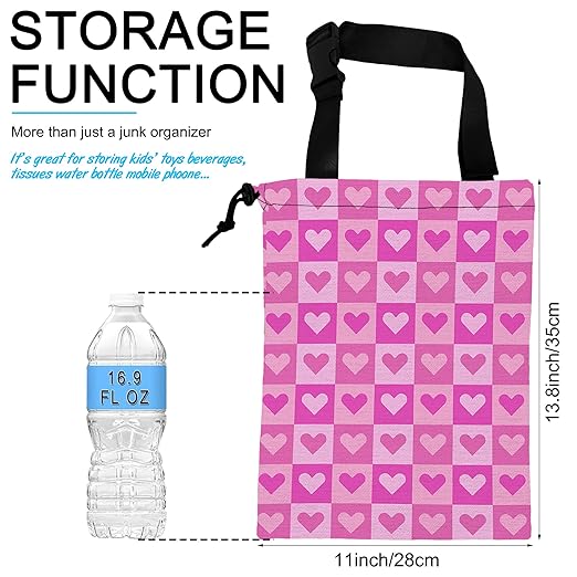 Car Trash Bag Hanging Pink Love Car Trash Can Waterproof Garbage Bag Hanging for Car Back Seat with Adjustable Straps and Drawstring for Car Accessories Vehicle Travelling