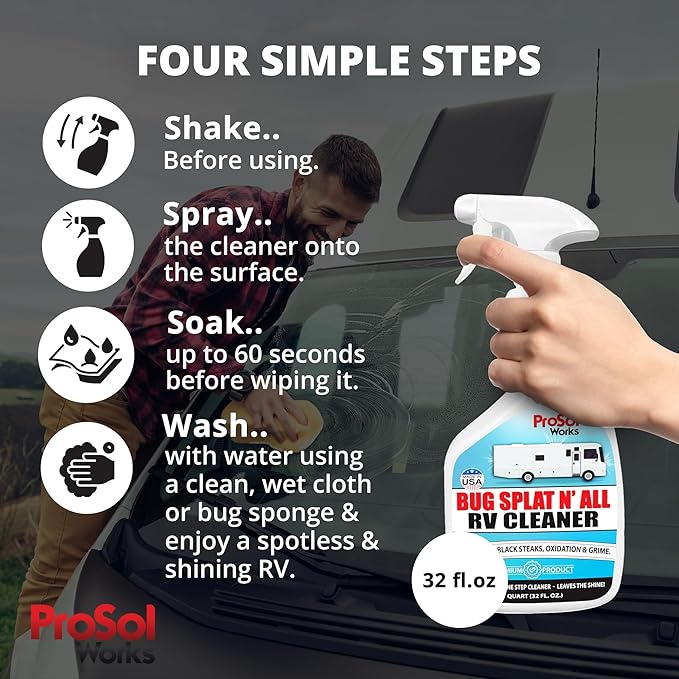 Bug Splat N' All RV Cleaner 32 fl oz - RV Car Wash Kit for Bug Guts, Road Grime, Bird Dropping Cleaner, Oxidation Remover & More - RV Wash for a Streak-Free Shine - Safe on All Surfaces