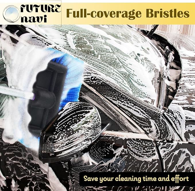 10" Car Wash Brush 5-Sided Head with Soft Detailing Bristle for Cleaning Exterior, Wash Equipment for Truck, SUV, RV, Camper, Deck Boat, Van, Home Washing, Two-in-one Colors: Blue and Gray.