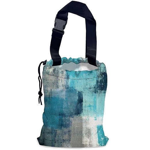 Abstract Art Car Trash Bag,Turquoise and Grey Hanging Drawstring Car Garbage Bag,Waterproof Canvas Car Back Seat Organizer with Adjustable Buckle,for Vehicles,SUVs,Camping,Road Trips