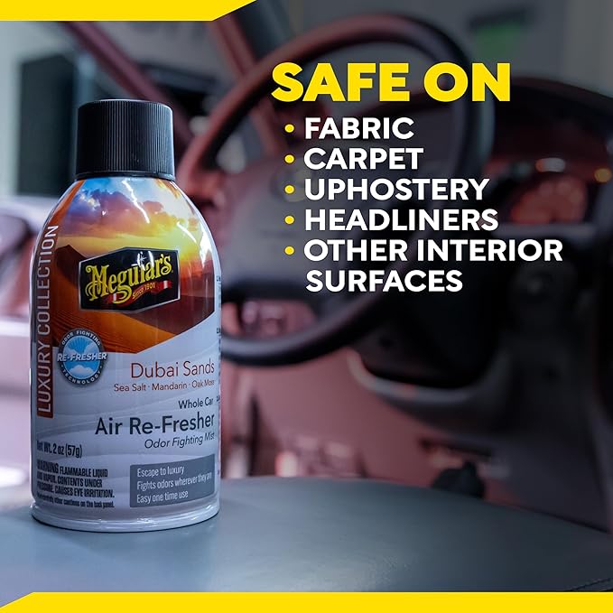 Meguiar's Car Air Refresher Odor Fighting Mist - Dubai Sands, Long-Lasting Car Air Freshener Fights Strong & Unwanted Smells Renewing Interiors with a Luxurious & Refreshing Scent, 2 oz Aerosol