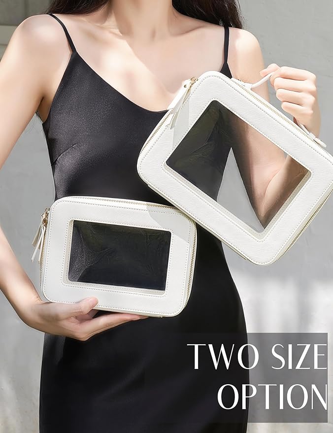 Popvibe Clear Makeup Bag Travel Cosmetic Case Transparent Toiletry Bag with Zipper, Portable Make Up Organizer Traveling Compact Car Bag for Essentials