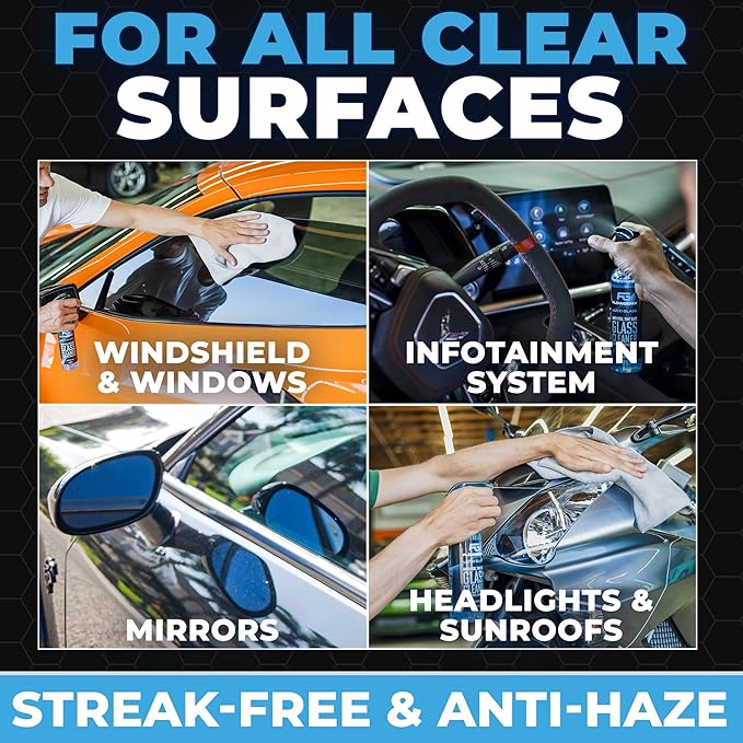 Window and Glass Cleaner Streak Free for Cars - Ammonia Free, Tinted Window Safe, Auto Glass Cleaner for Windows, Mirrors, Navigation Screens; Car, Truck, SUV and Home Use