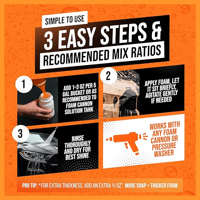 SwiftJet Orange Foam Car Wash Soap – pH Balanced Super Soapy Shampoo & Surface Cleaner – Thick Foaming Suds for Cars, Trucks, SUVs & Boats – Streak-Free Shine, Safe on Wax & Sealant (16 FL OZ)