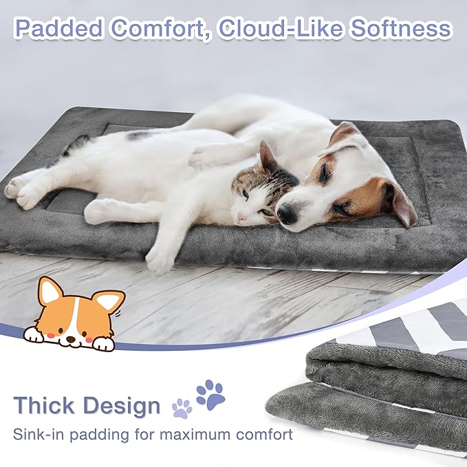 Catalonia Classic Waterproof Dog Mat, Portable Reversible Pet Travel Mat, Pet Cushion Pad with Handle for Small Medium Dogs Cats, Indoor or Outdoor, 80 x 60 cm, Gray Wavy