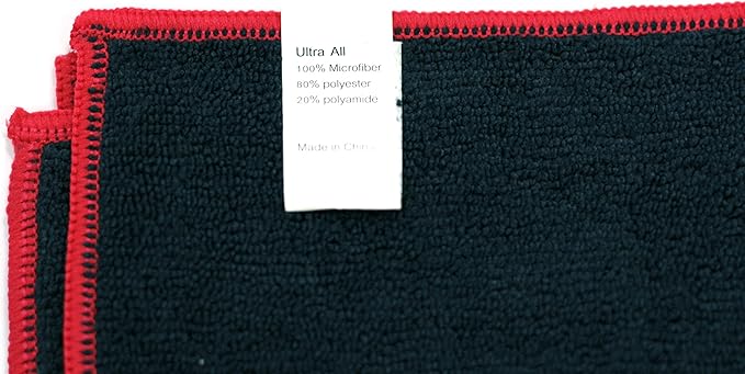 Maxshine Microfiber Detailing Towel 16” x 24” (330GSM) – Ultra-Soft Black Towel with Red Sewn Border | Lint-Free, Scratch-Free | Auto, Boat & Marine Polishing, Cleaning & Interior Detailing