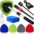 10pcs Windshield Cleaning Tool Inside Car Window Cleaner Wash Kit with 4 Reusable Microfiber Pads 1 Spray Bottle and Extendable Handle Interior Auto Glass Wiper Kit, Multicolor