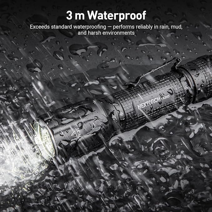 NEXTORCH TA30D Tactical Flashlight 2200 Lumens, Waterproof Hight Lumens Bright Powerful Pocket EDC Rechargeable Flashlight with 5 Modes & Strobe & Ring for Tactical Emergency Outdoor Night Search