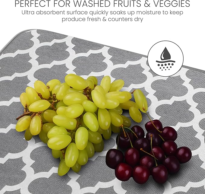 Bellemain XXL Dish Mat 24" x 17" ( LARGEST MAT ) Microfiber Dish Drying Mat , Super absorbent ( Trellis )