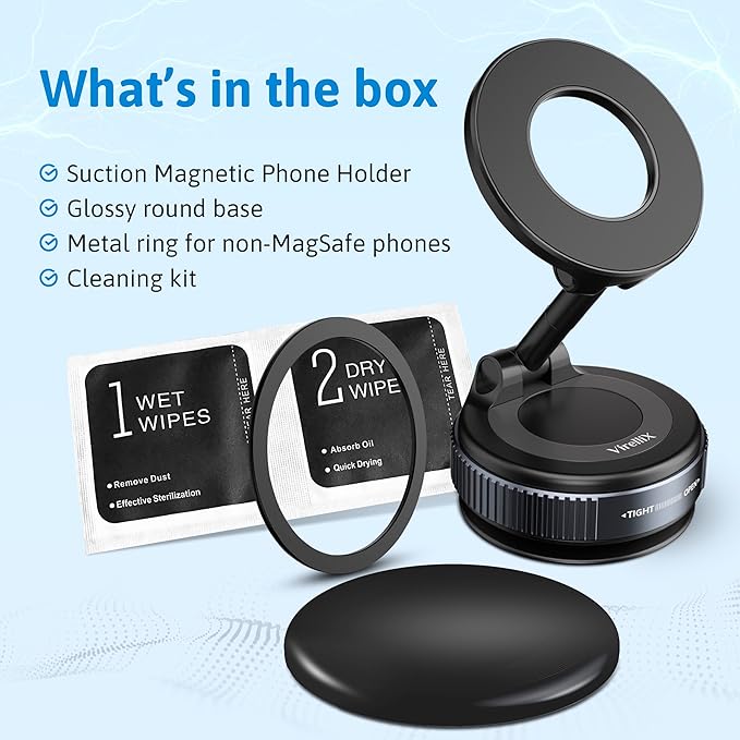 for Magnetic Car Mount, Magnetic Phone Holders for Your Car, Car Phone Holder for Magsafe[24 * N55 Strong Magnets], Suction Cup Phone Mount Car/for iPhone 17 Pro Max(Black)
