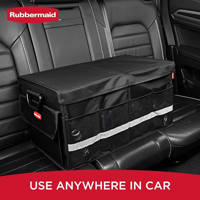 Rubbermaid Car Organizer, Collapsible Trunk Organizer, Multi-Compartment Car Storage Organization for Car Accessories, 3 Compartments With Cover, 23.23"*12.99"*11.81"