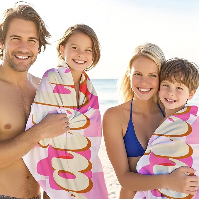 JML Personalized Beach Towel with Name, Custom Flower Beach Towel, Customized Microfiber Pool Towel, Quick Dry & Absorbent Swim Towel for Adult,Anniversary, Birthday, Summer Holiday,Vacation