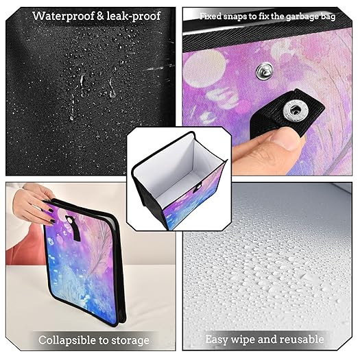 Car Trash Can Trash Bin Foldable Hanging Trash Bag Storage Pocket Organizer Cute Car Gadgets Garbage Adjustable Shoulder Strap Blue Purple Plume