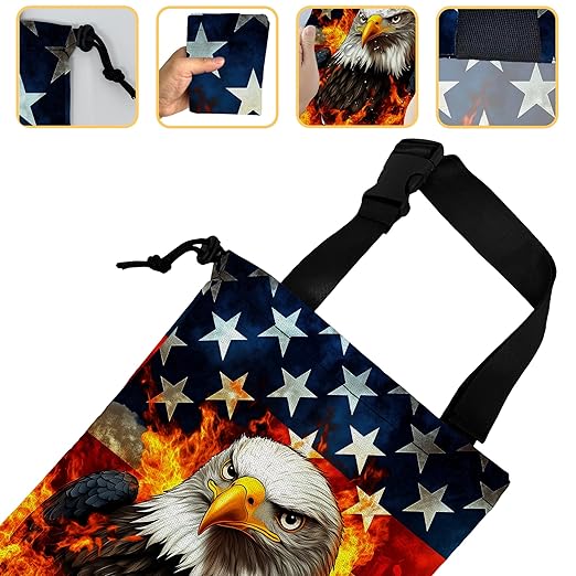 Bald Eagle with American Flag Car Garbage Bag, Small Car Trash Bag Hanging Back of Seat,Drawstring Car Trash Bag with Adjustable Buckle,Car Accessories for Camping Travelling