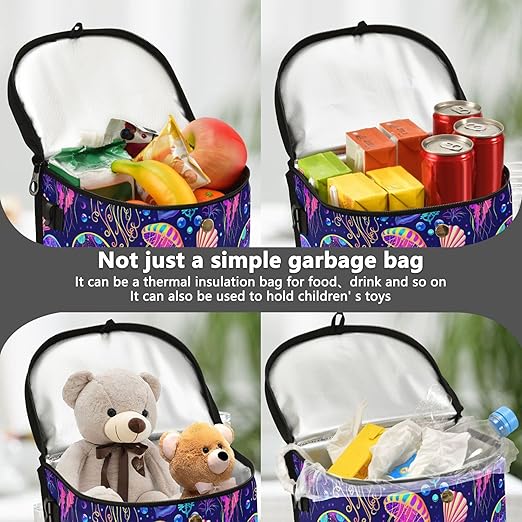 MNSRUU Car Trash Can with Lid, Jellyfish Car Trash Bag Hanging Organizers and Storage for Front Back Seat, Leak-Proof Trash Bin