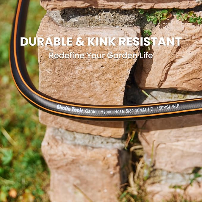 Giraffe Tools Garden Hose 25ft x 5/8'', Water Hose Heavy Duty, Flexible, Lightweight Hybrid Hose with Swivel Handle, Male to Female Fittings