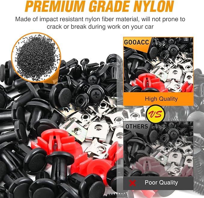 GOOACC 941Pcs Car Retainer Clips and Auto Body Fasteners Assortment-30 Most Popular Sizes Nylon Bumper Fender Rivets with 10 Cable Ties for Ford GM Toyota Honda Chrysler Benz Nissan, etc.