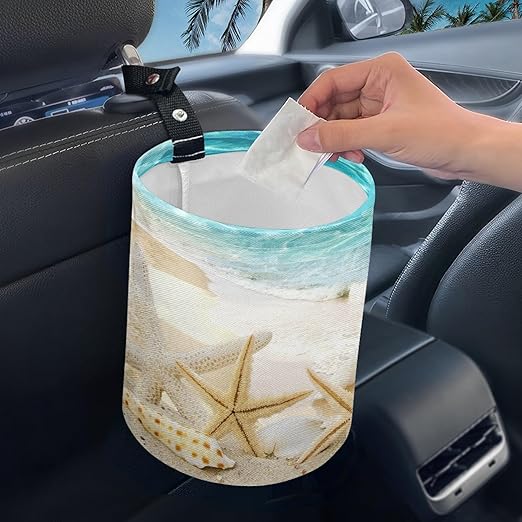 Cute Car Trash Bag, Hanging Car Organizer and Storage Bag, Trash Bin for Car Accessories, Vehicle, Travelling, Camping - Cartoon Beach Star