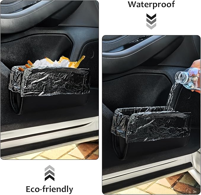 Accmor Car Trash Can, Collapsible Leather Vehicle Trash Bin Car Dustbin Garbage Organizer Holder with 2 Rolls Trash Bag, Foldable Hanging Mini Cars Storage Bag Container for Auto, SUV (Black)