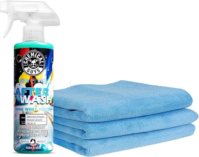 Chemical Guys HOL424 After Wash Sprayable Gloss Boosting Car Wash Drying Aid (Helps Reduce Water Spots, 16 fl oz) Super Dry Kit with Premium Microfiber Drying Towels, 24"x16" (3 Pack)