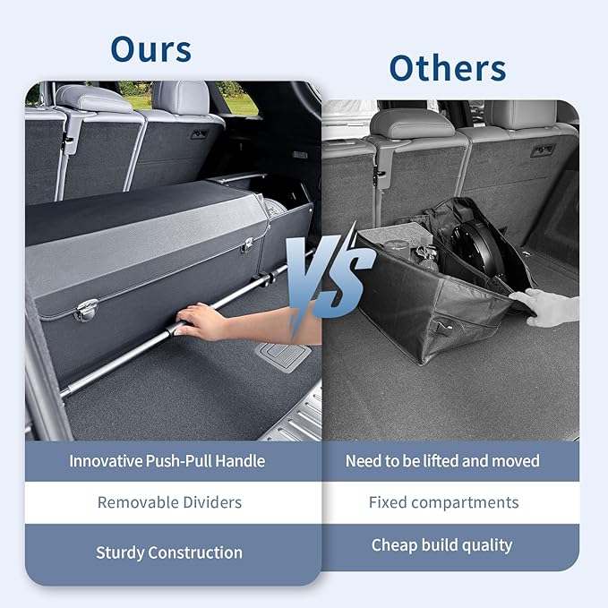 Car Trunk Organizer, Leather Trunk Organizer for SUV with Lid and Sturdy Handle Collapsible Adjustable Storage (Black, 41.6 x 11.4 x 12.2in)