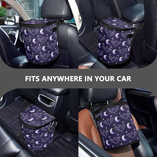 MNSRUU Car Trash Can with Lid, Bats Moon Car Trash Bag Hanging Organizers and Storage for Front Back Seat, Leak-Proof Trash Bin