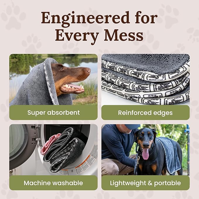 Premium Drying Towel – Large 24x35 Super Absorbent Microfiber Dog Bath Towel – Quick Dry, Soft & Durable Dog Towel for Drying Dogs – 1200 GSM Gray for Beach, Camping & Travel