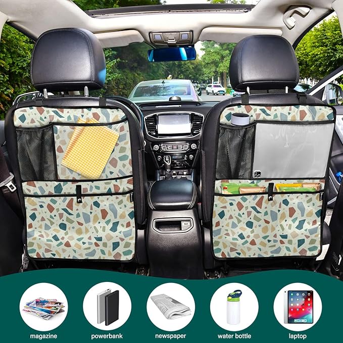 Terrazzo Green02 1 Pack Backseat Car Organizer with Storage Pockets Seat Back Organizers for Kids Kick Mats Backseat Protector Automotive