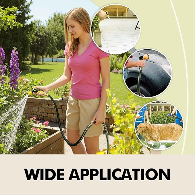 Lightweight Rubber Garden Hose 50 ft, 5/8" Hybrid Rubber Hose with Solid Brass Fitting, Water Hose Pipe for Outdoor, Cleaning & Washing