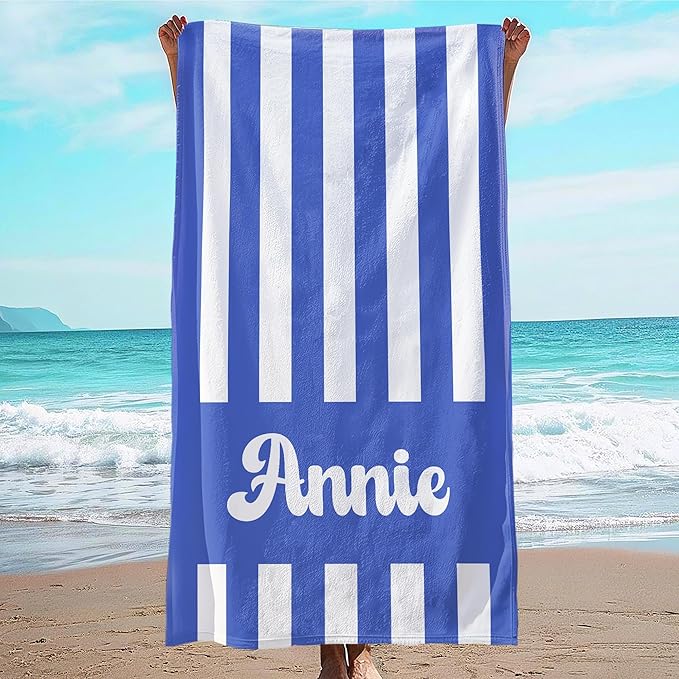 JML Personalized Beach Towel with Name, Custom Cabana Stripe Beach Towel, Customized Microfiber Pool Towel, Quick Dry & Absorbent Swim Towel for Adult,Mother's Day, Birthday, Summer Holiday,Vacation