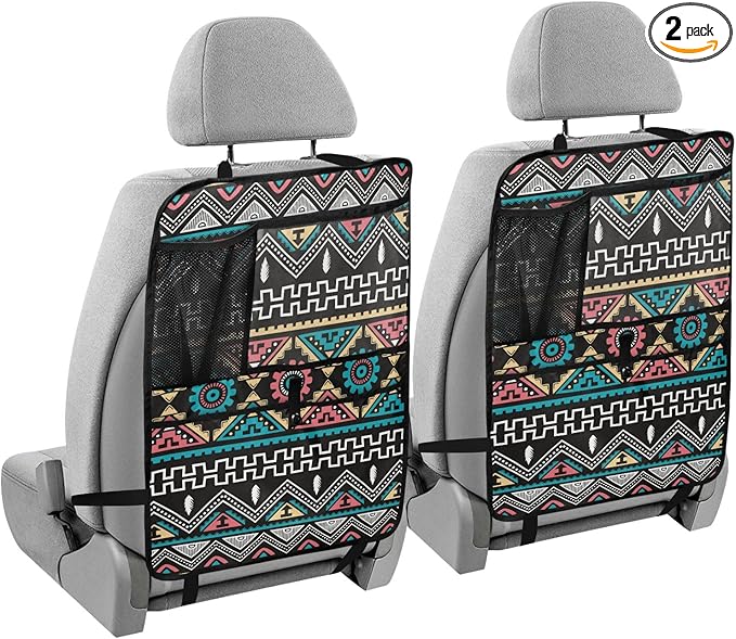 2 Pack Backseat Car Organizer with Storage Pockets Seat Back Organizers for Kids Kick Mats Backseat Protector Automotive Ethnic Style