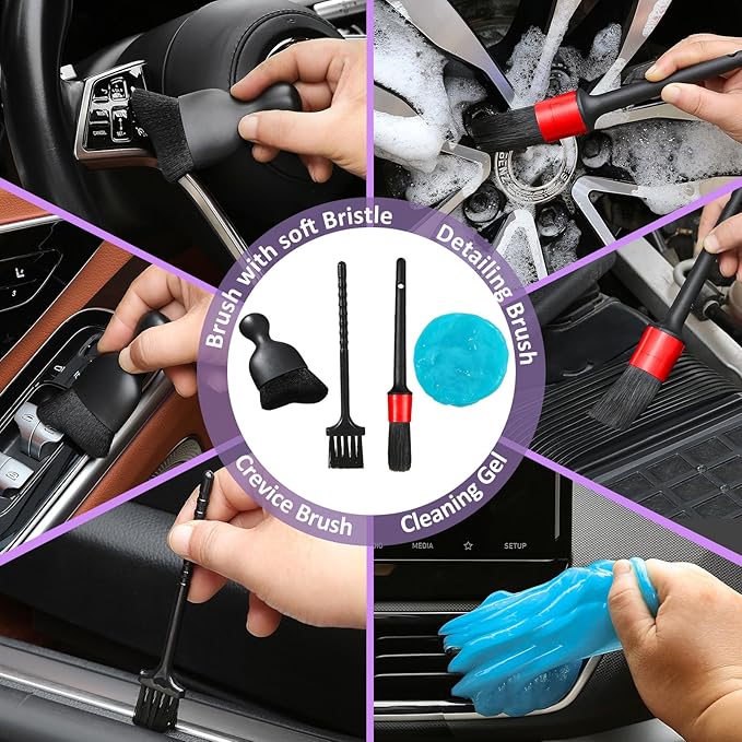 10pcs Windshield Cleaner Tool, Car Window Cleaning Wash Kit with 4 Reusable Microfiber Pads 1 Spray Bottle and Extendable Handle Auto Glass Wiper Kit, Purple