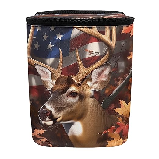 Camo Deer Car Trash Can American Flag Trash Bin with Zip Closure Hanging Vehicles Boat Camping Picnic Storage Organizer Bag Automotive Accessories