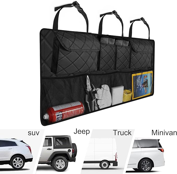 Femuar Car Trunk Organizer, Large Capacity Backseat Trunk Organizer (42"*18"), Collapsible Car Storage Bag with 8 Pockets, SUV/MPV/Truck - Black