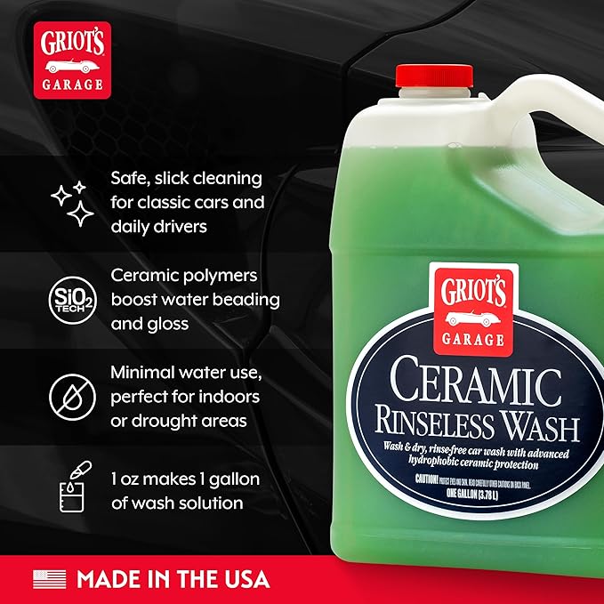 Griot's Garage Ceramic Rinseless Wash for Car Cleaning and Detailing, No-Rinse Cleaner, Washing Soap for RVs, Boats, Trucks, Motorcycles, 10853, One Gallon