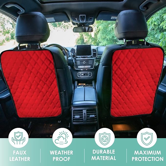 FH Group 2-Pack Diamond Stitched Faux Leather Back Seat Kick Protectors, Heavy Duty Car Kick Mat for Kids Waterproof Protection, Easy to Clean