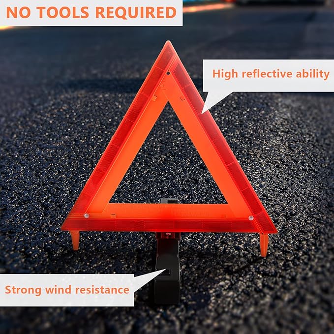 Safety Triangles DOT Approved, Standard Warning Triangles Enmergency Reflector, Emergency Triangles for Vehicles with Carry Case(3 Pack,Without Sand)