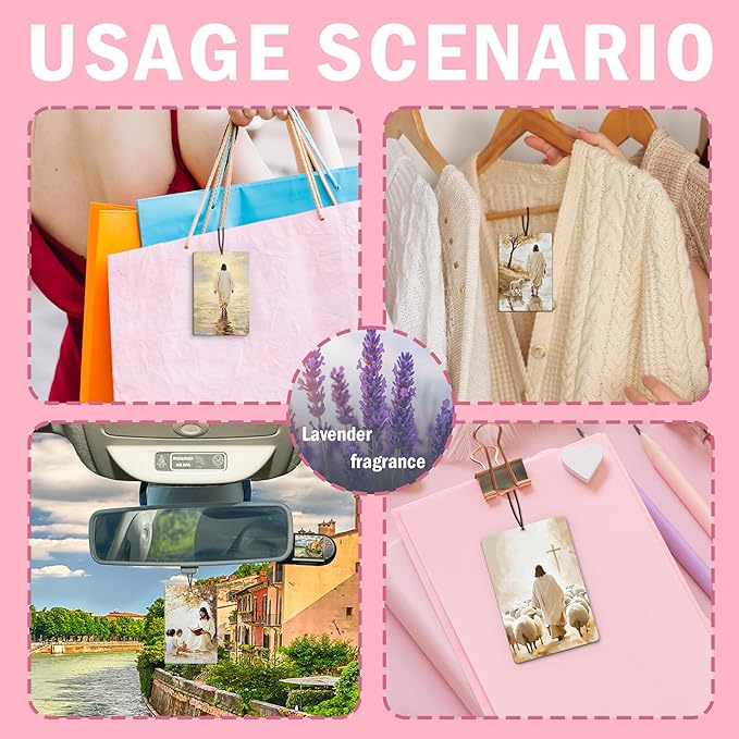 Christian Jesus Car Air Freshener 4Pcs, Jesus and Lamb Christian Air Freshener for Car Interior Closet Drawer Books, Neutral Religious Bible Verse Car Mirror Decor Hanging