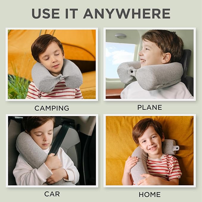 Dot&Dot Twist Memory Foam Kids Travel Pillow for Airplanes - Neck Pillows for Travel, Sleeping - Airplane Pillow for Neck Support, Chin, Lumbar, Leg - Adjustable Toddler Neck Pillow for Car Seat