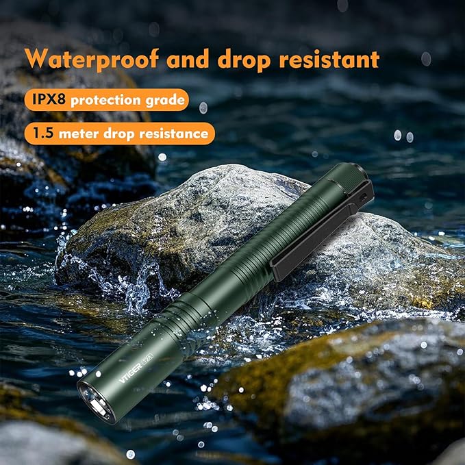 VTIGER T2A Compact EDC Flashlight,1500 High Lumens AA Rechargeable LED Flashlight, Super Bright Small Tactical Tail Switch Pocket Flash Light with Magnet for Camping,Hiking,Outdoor,Home,Emergency