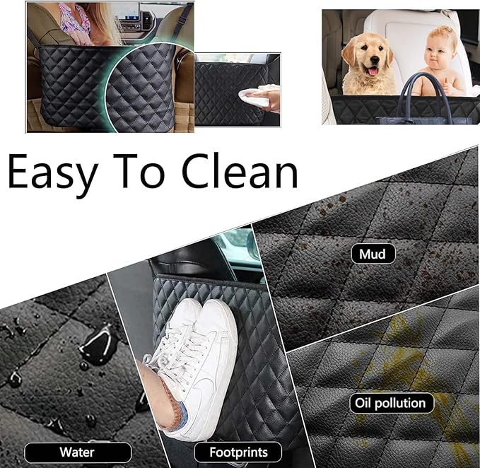 Modern Minimalist Car Seat Storage Bag - Black Faux Leather Caddy - Automotive Seat Back Organizer - 2 Compartments - Rectangular - Durable - Seat-back mounted - 15.35 x 3.94 x 10.63 inches