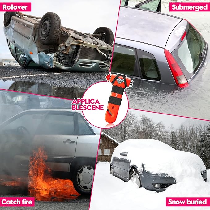 Car Safety Hammer Seatbelt Cutter, Window Glass Breaker with Seat Belt Cutterwith, Auto Traffic Accident Emergency Escape Tool, 2 Pack, Orange