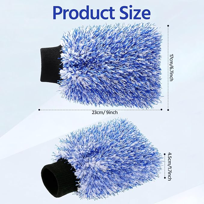 4 Pack Microfiber Car Wash Mitts Set 10x7 Inch Soft Suede Lining Car Wash Gloves, Highly Absorbent Scratch-free Cleaning Cloths for Auto Detailing, Safe with All Soaps, Bucket (Blue & Black)