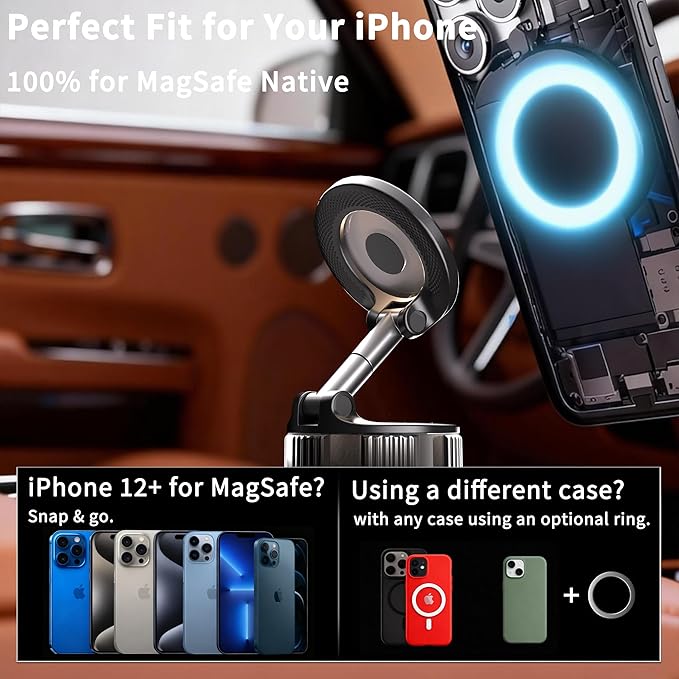 RayLink for MagSafe Car Phone Holder [120LB Suction & 2800gf Magnet] 360° Adjustable for Magnetic Phone Mount Compatible for iPhone 17/16/15/14/13/12 Series