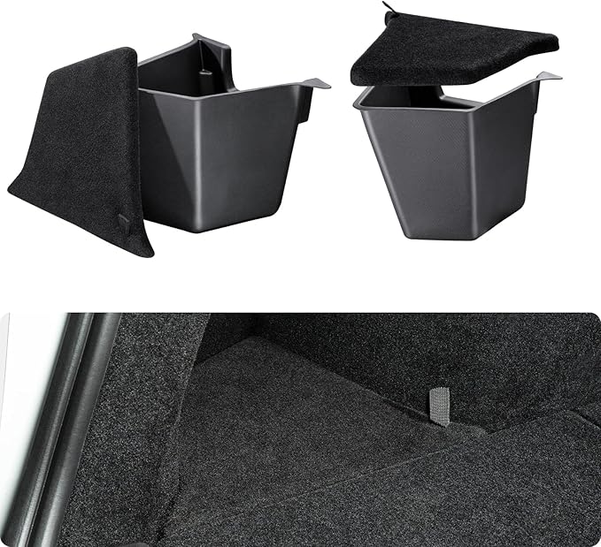 BASENOR 2025 2026 Tesla Model Y Trunk Storage Bins, Trunk Organizer with Carpeted Lid, Rear Trunk Side Storage Box for Model Y Juniper Interior Accessories (Standard/Premium/Performance)