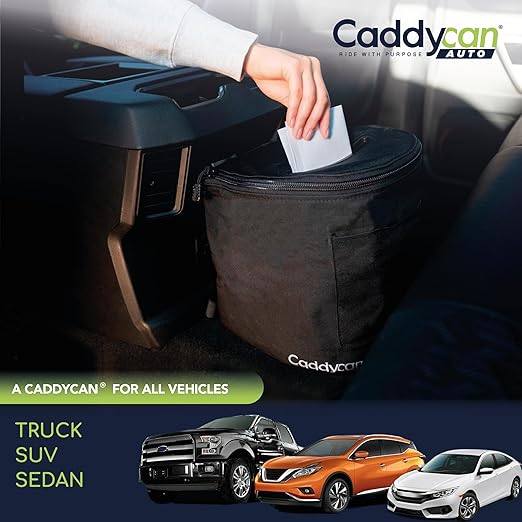 Auto - Car Trash Can with Lid | Compact, Durable Multipurpose Trash Bin and Organizer for Commuting, Adventures | Utility Pockets and 100% Leak-Proof