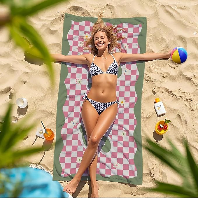 JML Personalized Beach Towel with Name, Custom Flower Beach Towel, Customized Microfiber Pool Towel, Quick Dry & Absorbent Swim Towel for Adult,Anniversary, Birthday, Summer Holiday,Vacation