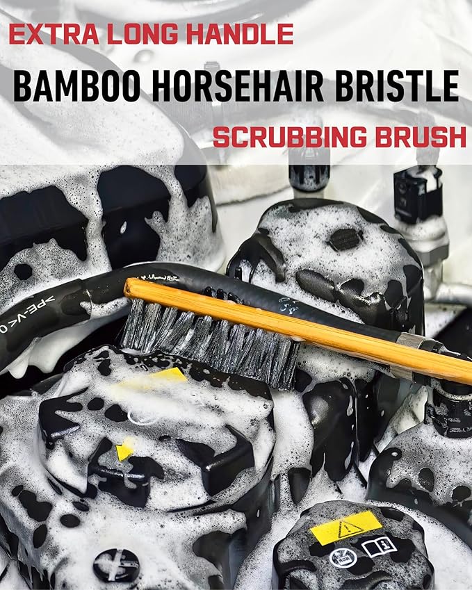 10PCS Engine Bay Cleaning Kit, Professional Under Hood Detailing Tools with Long Bendable Brush & Natural Bamboo Horsehair Brush, Applicators, Towel for Car, Truck