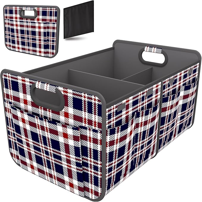 Homeve Trunk Organizer, Car Storage, Reinforced Handles, Collapsible Multi-Compartment Car Organizers, Foldable, Waterproof, 600D Oxford Polyester (Navy Blue Ripple, 2 Compart)